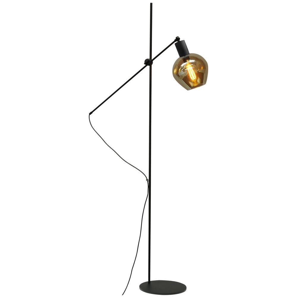 Vloerlamp zwart Bounty verstelbaar met rond glas