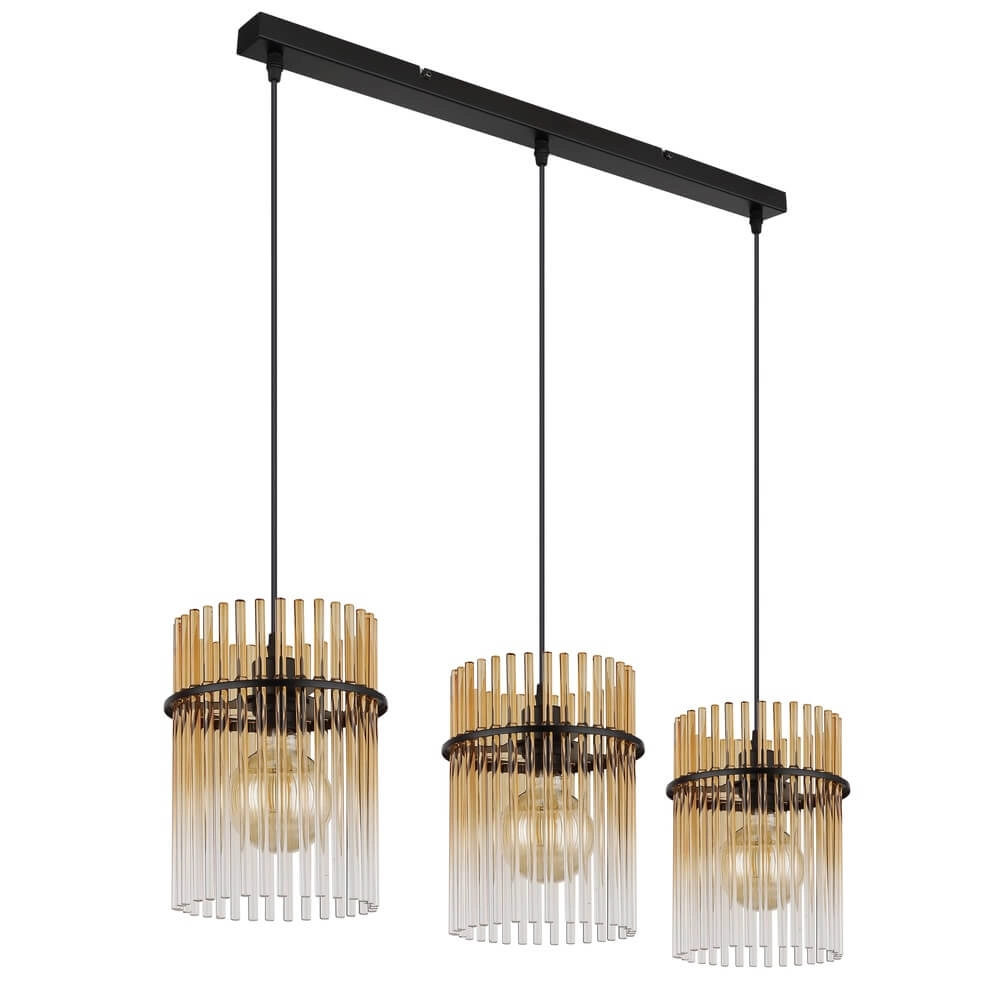 Zwarte hanglamp Gorley met amberglas 3-lichts Globo 9007371468997