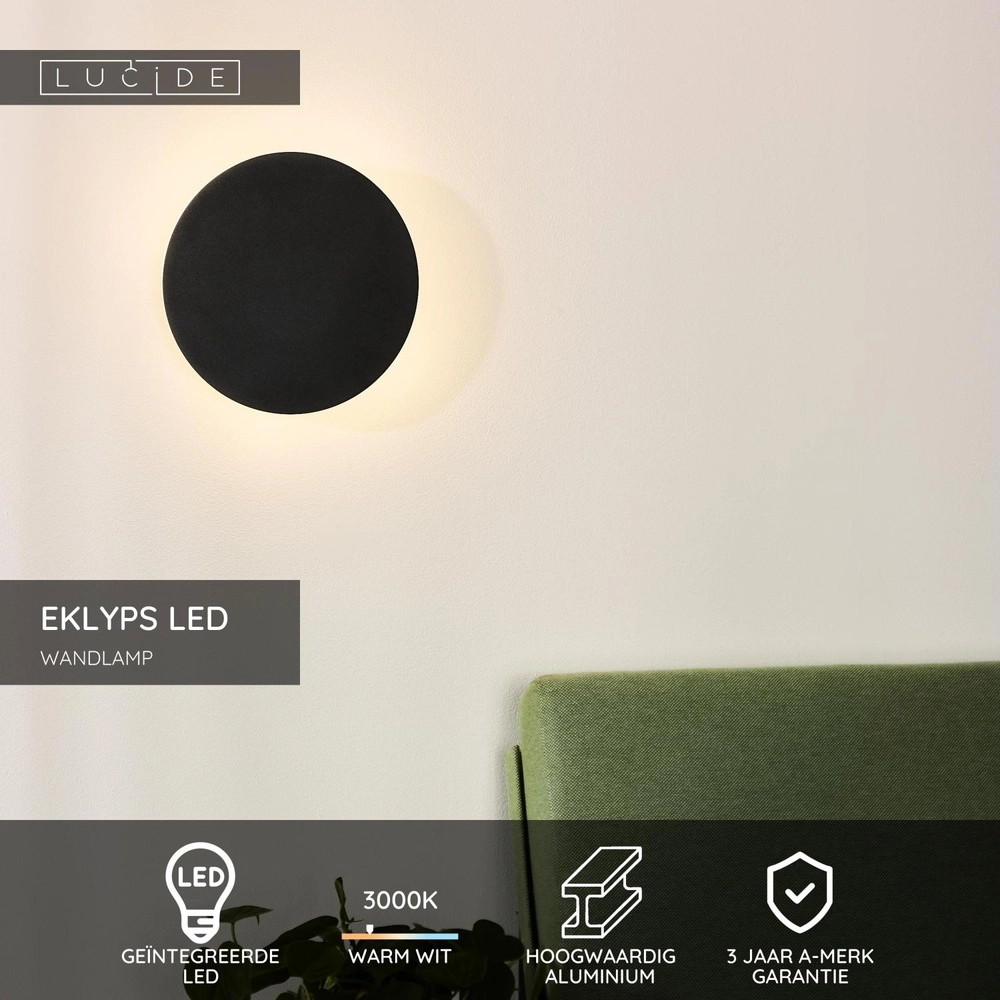 Design wandlamp Eklyps Led Ø 25cm zwart Lucide 5411212460691