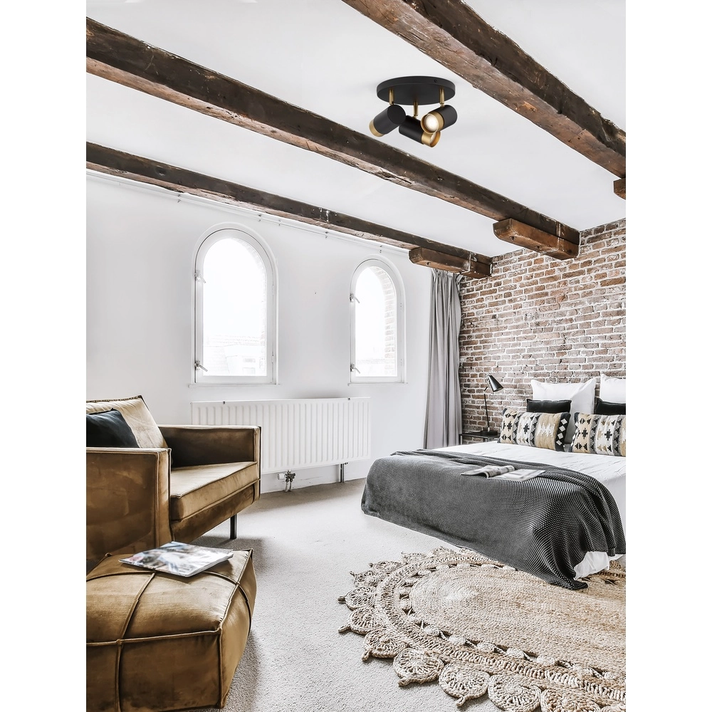 Plafondspot Pogno 3-lichts zwart met goud rond Lyora 5212017430878