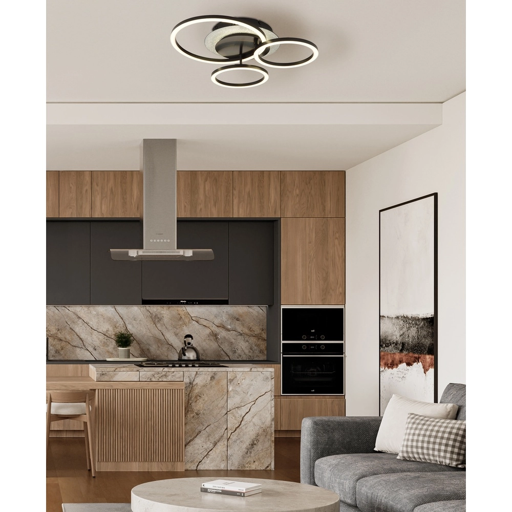Zwarte plafondlamp Norberto 3 ringen Globo 9007371572830