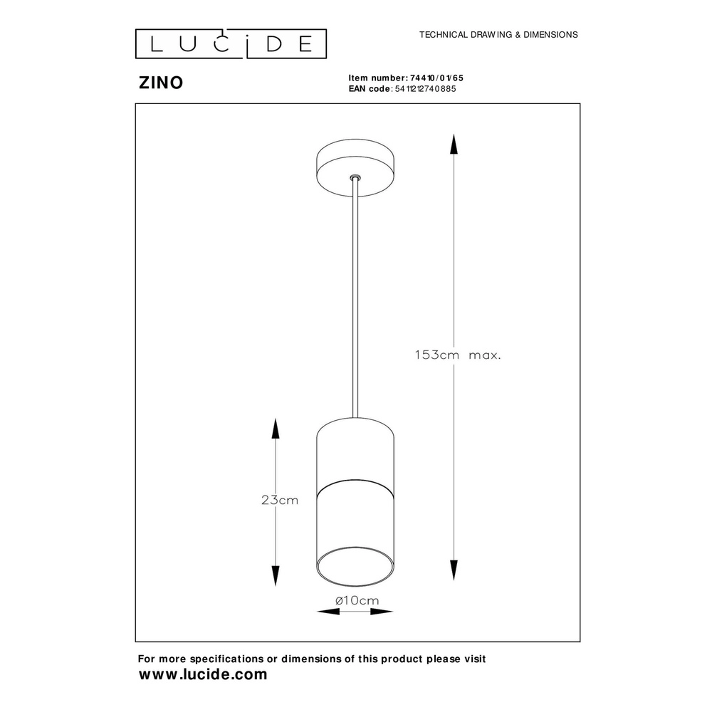 Hanglamp Zino Ø 10cm zwart Lucide 5411212740885