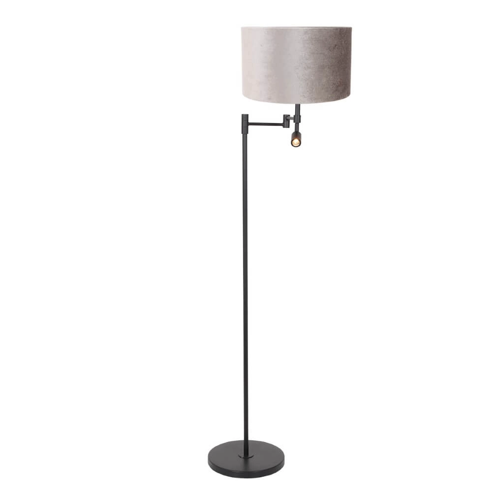 Vloer schemerlamp Stanger met leeslampje taupe velvet Vloer schemerlamp Stanger met leeslampje taupe velvet