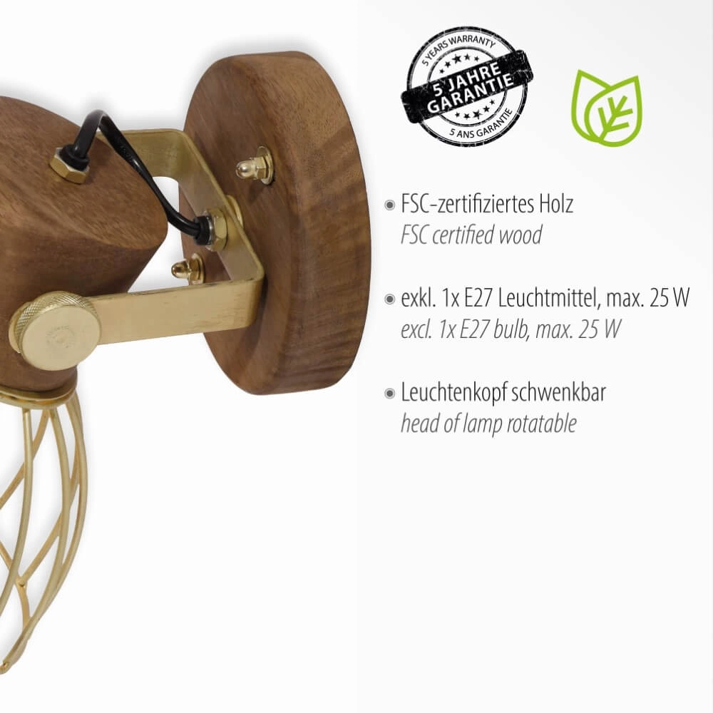 Wandlamp Alami bruin messing Just Light 4043689976217