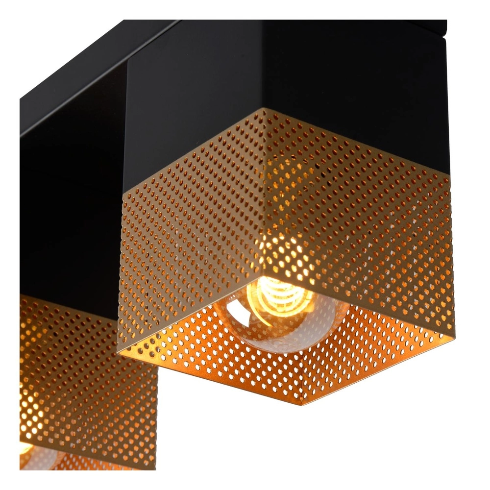 Design plafondlamp Renate 3-lichts zwart met goud Lucide 5411212211262