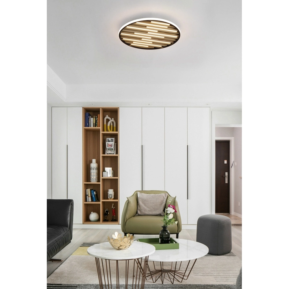 Plafonniere Equalise zwart met hout Searchlight 5053423298016