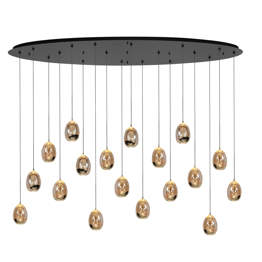 Hanglamp Golden Egg zwart 18-lichts ovaal