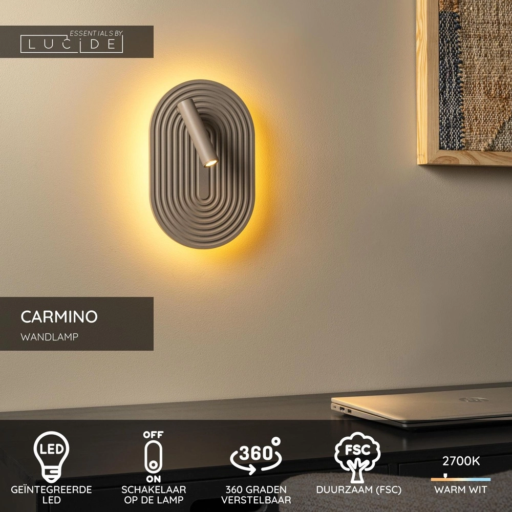 Design wandlamp Carmino taupe Lucide 5411212771582