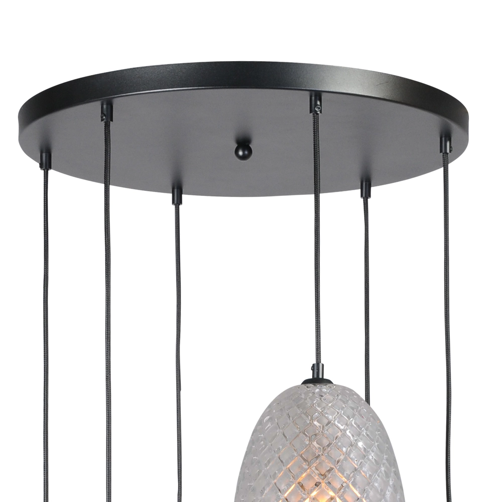 Zwarte hanglamp Pineapple 6-lichts met helderglas Masterlight 8718121216881