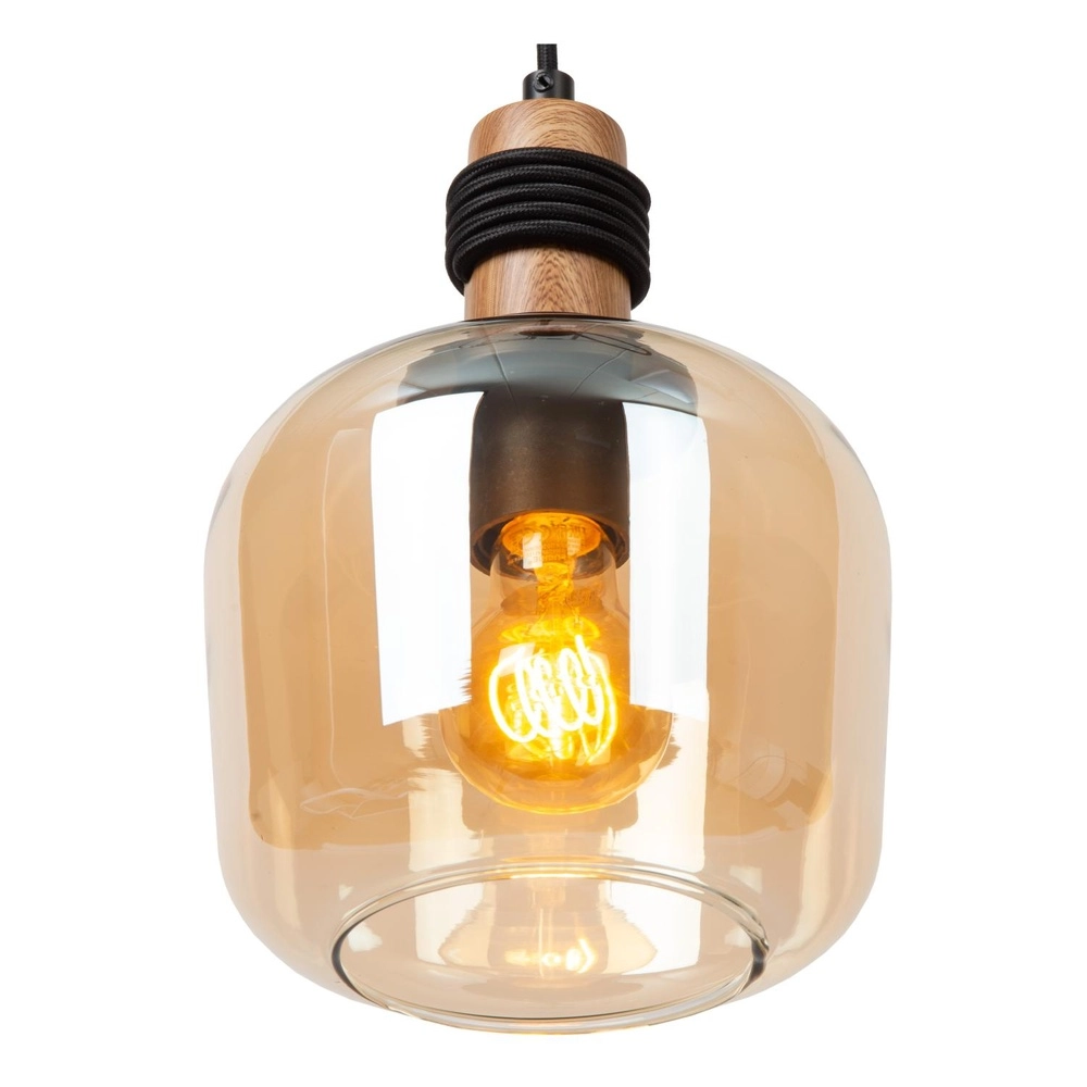 3-lichts hanglamp Ilona zwart met amber glas Lucide 5411212452689
