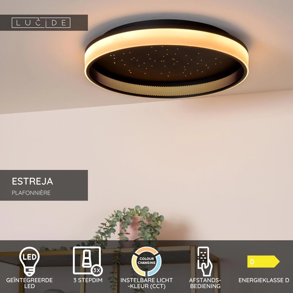 Design plafonniere Estreja Ø 40cm zwart Lucide 5411212712806