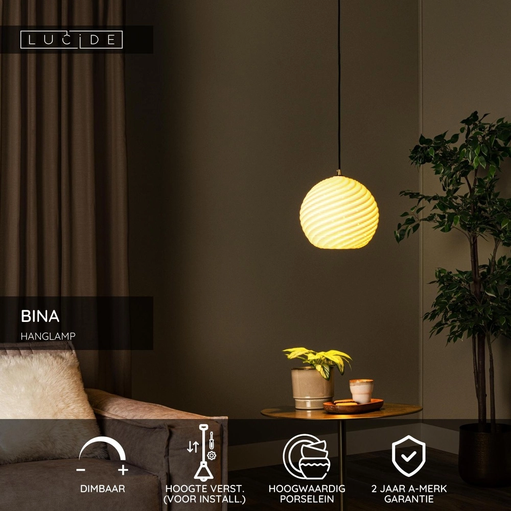 Design hanglamp Bina enkel Ø 25cm wit Lucide 5411212135100