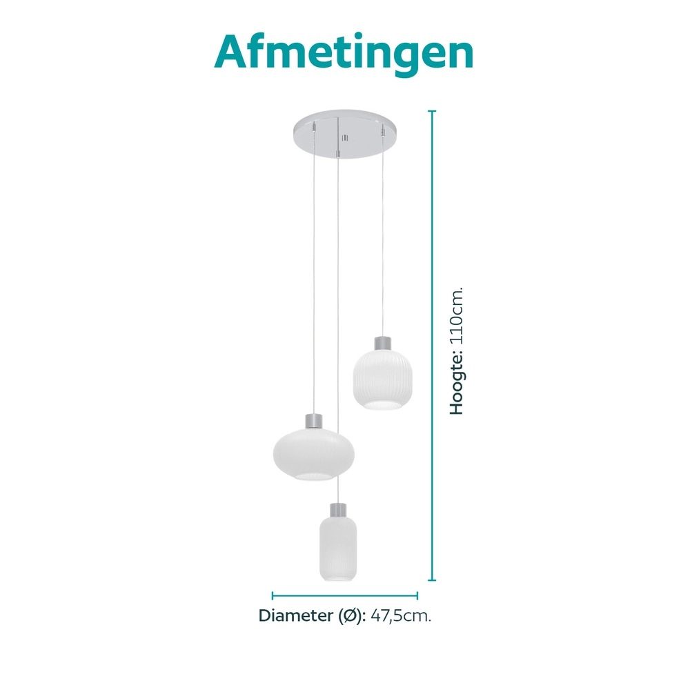 Design hanglamp Dasmina chroom met wit 3-lichts Eglo 9008606406371