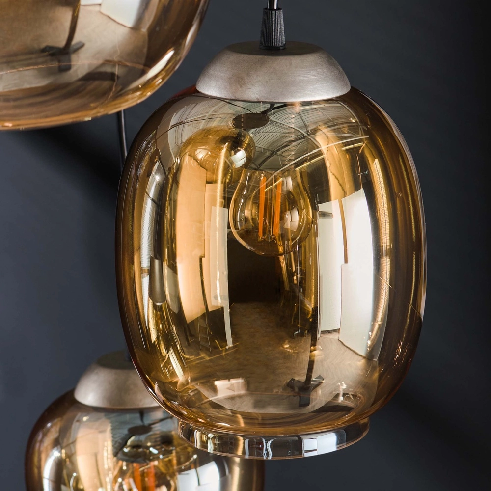 Eettafel hanglamp Mix 5x E27 - Ø 43cm - amber glas Lyora 8716803512283