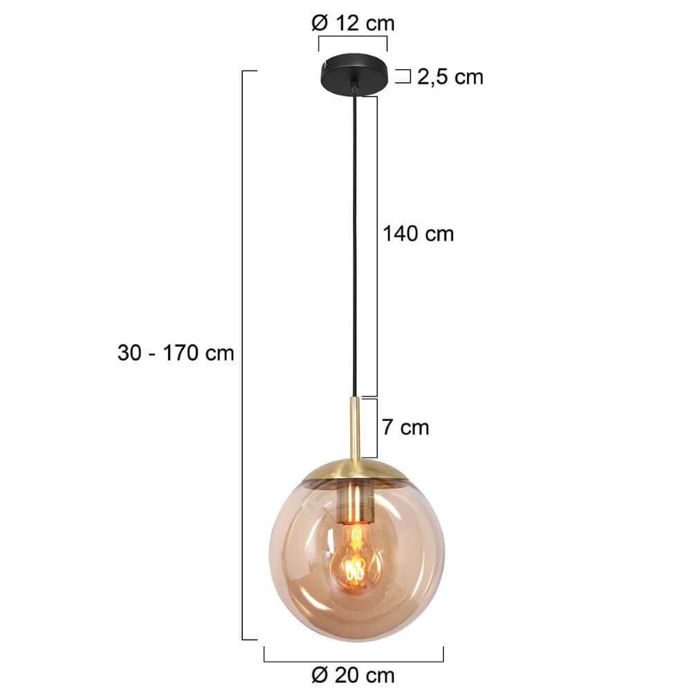 Gouden glazen hanglamp Bolique Ø 20cm Steinhauer 8712746166354