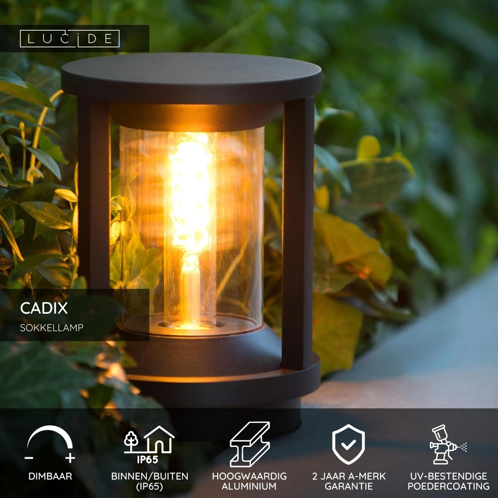 Sokkellamp 22cm Cadix zwart IP65 Lucide 5411212151902