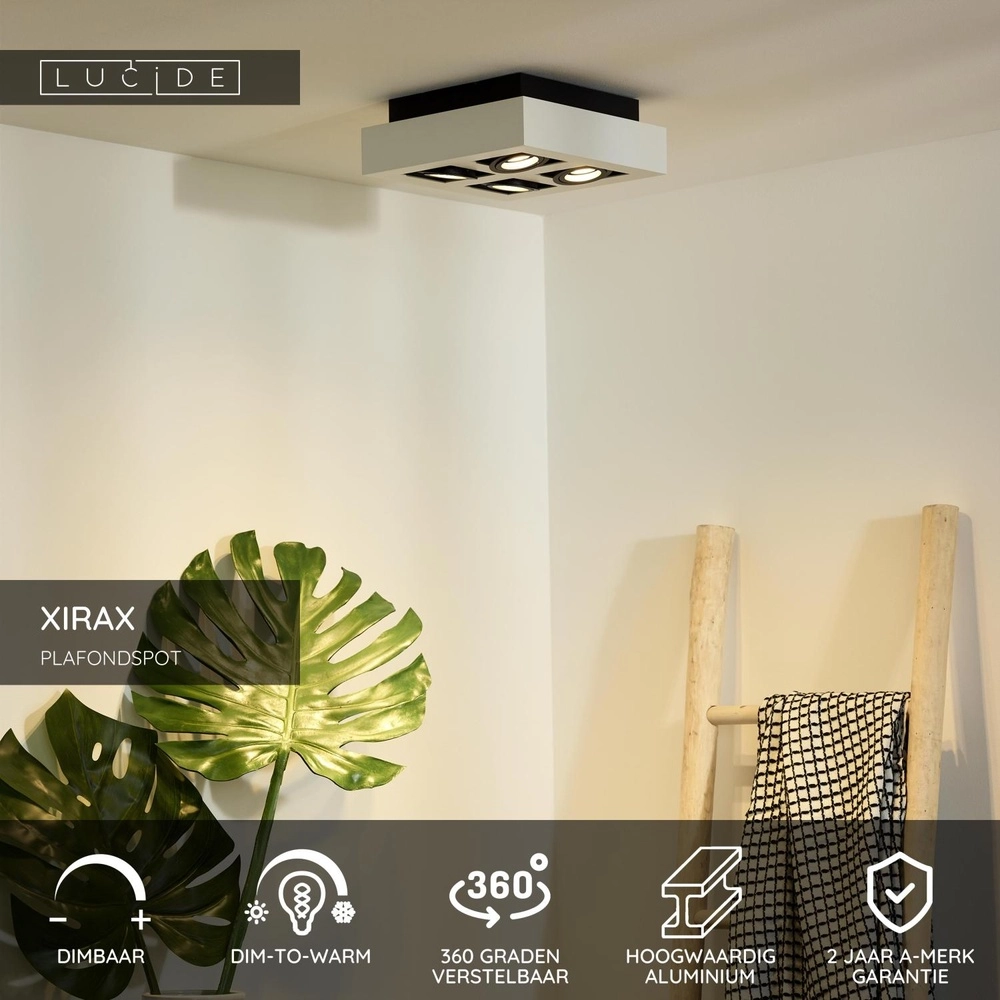 Plafondspot Xirax 4 x 5W wit Lucide 5411212092359