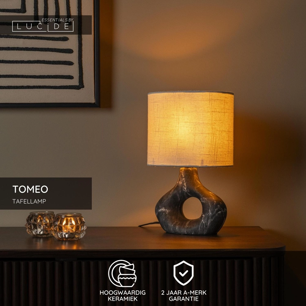 Schemerlamp Tomeo zwart met witte kap Lucide 5411212470287