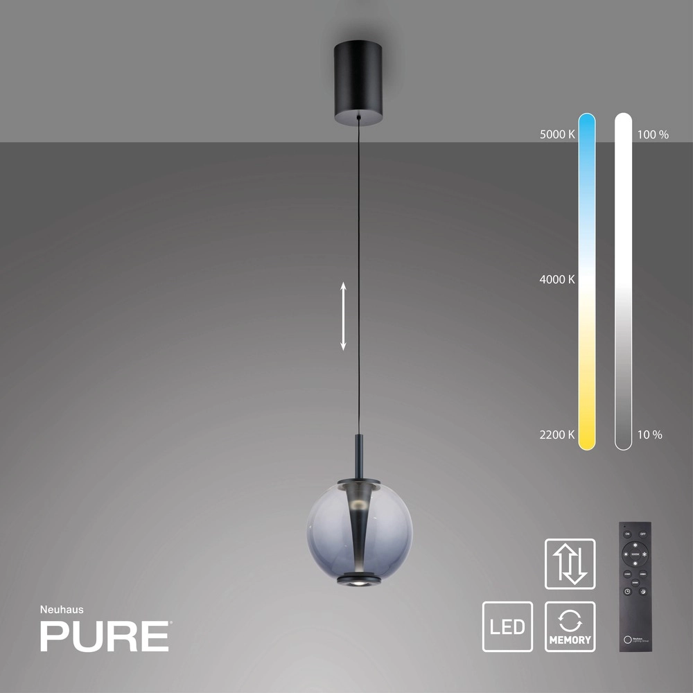 Led hanglamp Pure Infinity met smoke glas - Ø 18cm Paul Neuhaus 4012248399033