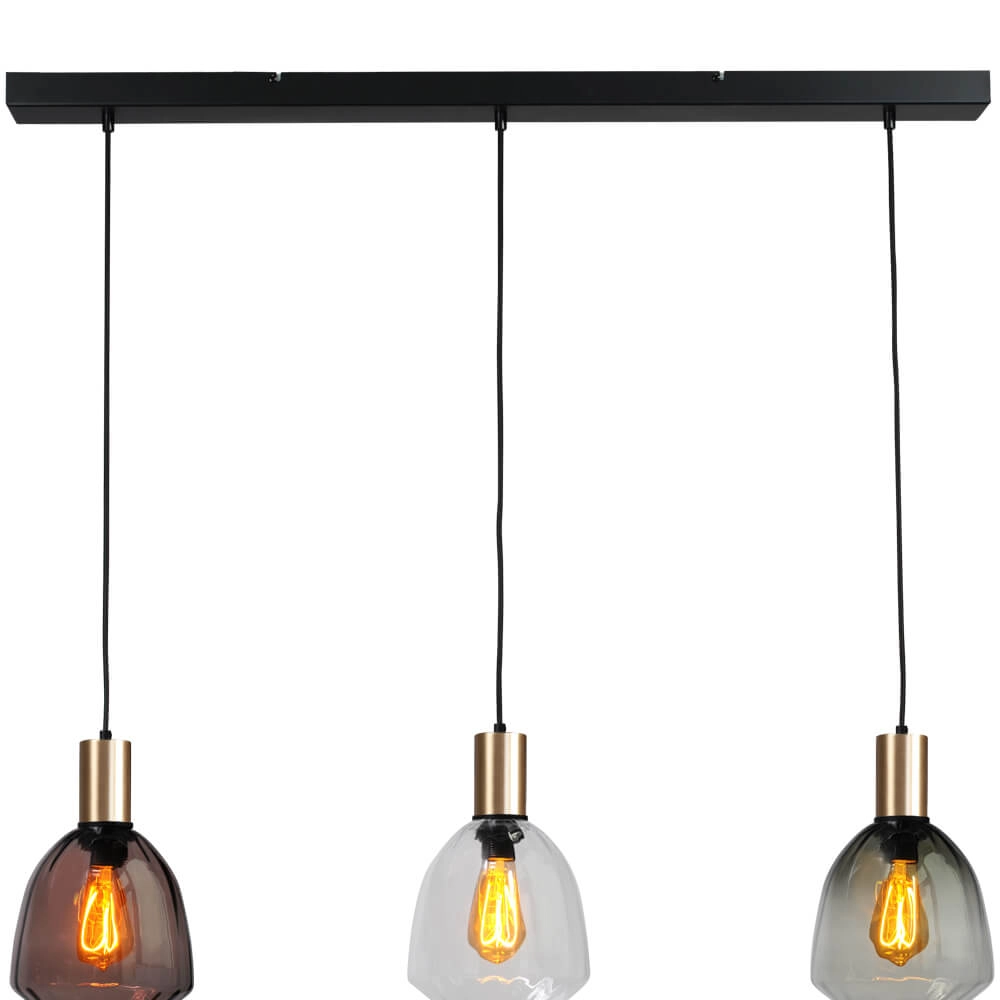 3-lichts hanglamp - goud - Porto met Nicolette glazen