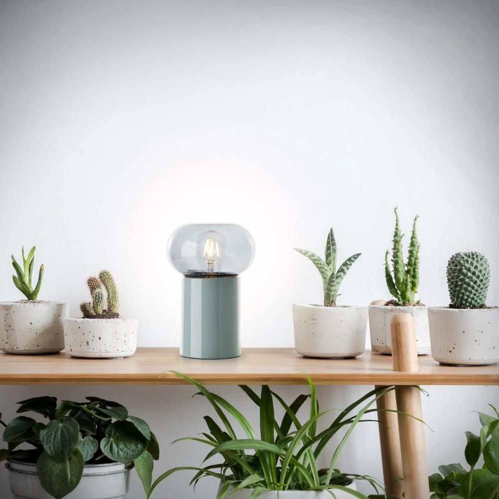 Groene tafellamp Knut met smoke glas Brilliant 4004353430152