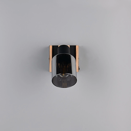 Wandlamp Travia zwart met hout Trio 4017807682588