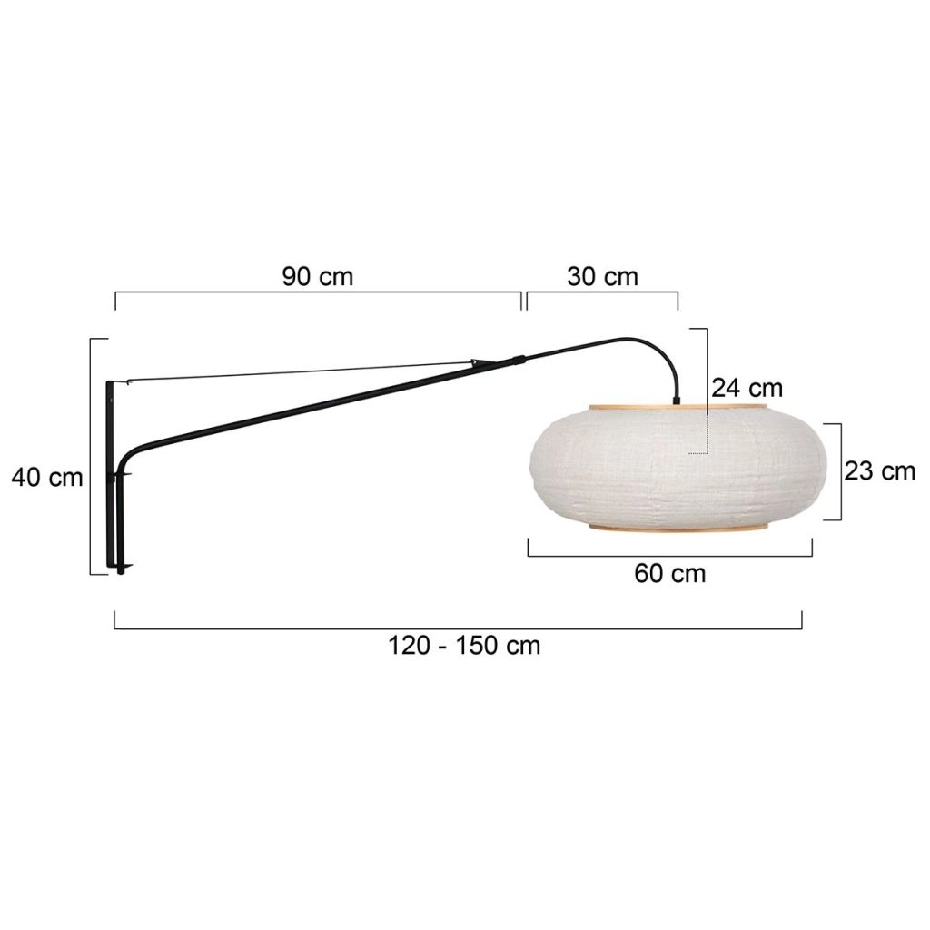 Wandlamp zwart Silva Alba met witte kap Ø60cm Steinhauer 8712746185218