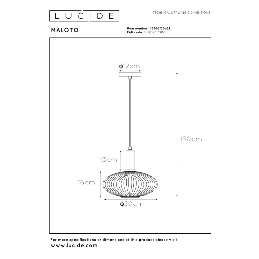 Hanglamp Maloto Ø 30cm amber Lucide 5411212451200