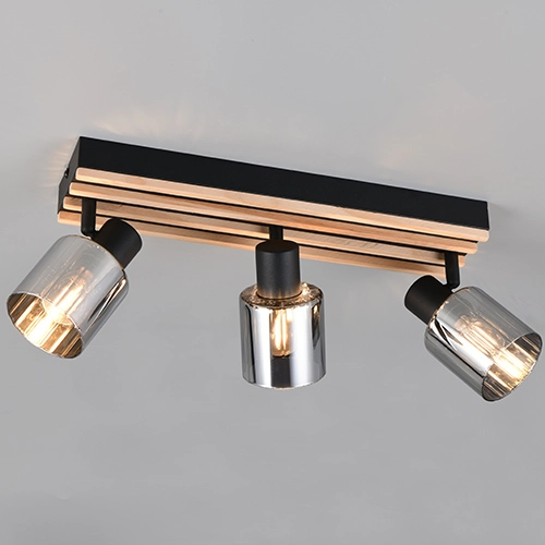 Plafondlamp 3-lichts Travia zwart met hout
