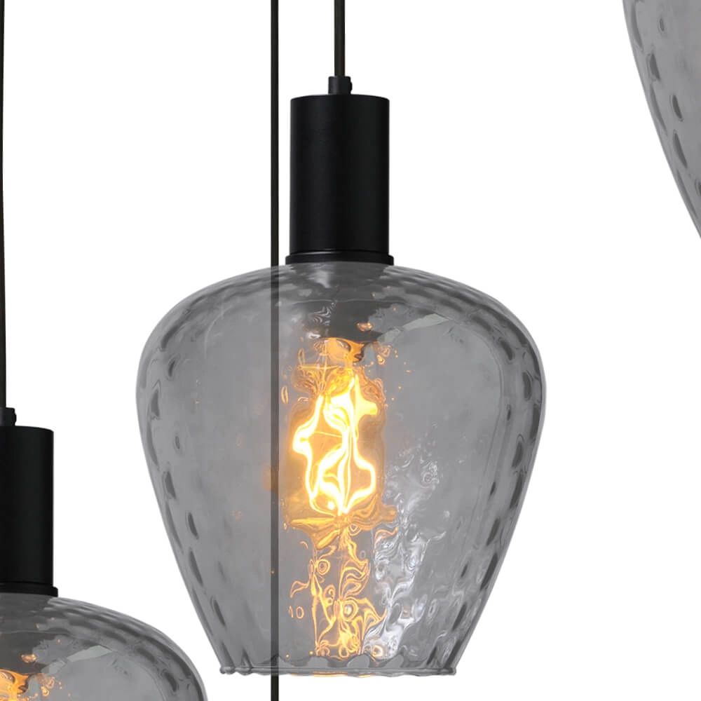5-lichts vide hanglamp - zwart - Porto met Diamond smoke glazen Masterlight 8718121271040