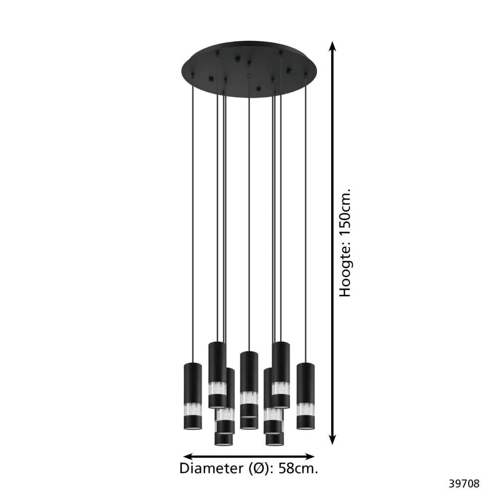 Ronde hanglamp Bernabeta zwart 10-lichts Stars of Light 9002759397081