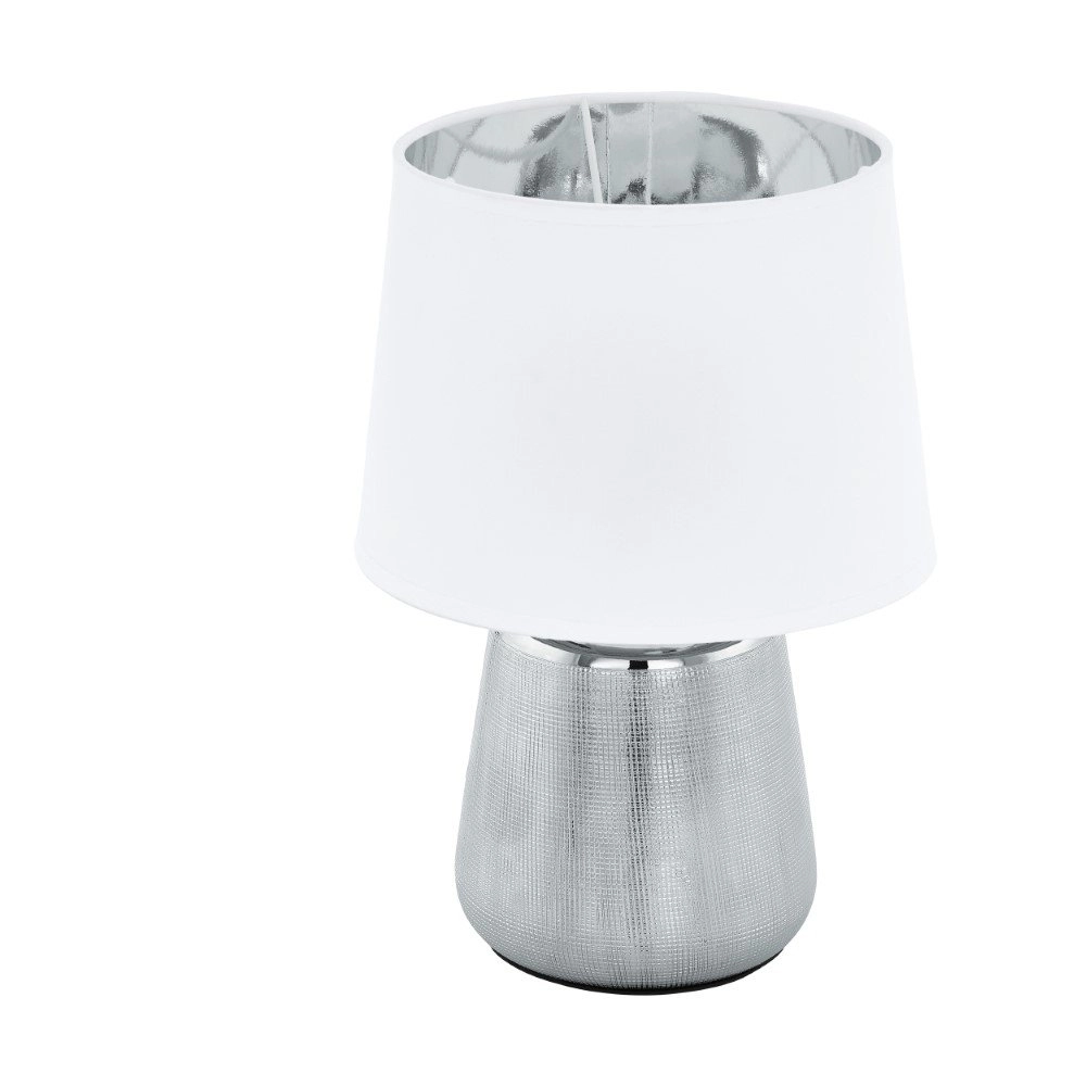 Design schemerlamp Manalba 1 zilver met witte lampenkap Design schemerlamp Manalba 1 zilver met witte lampenkap