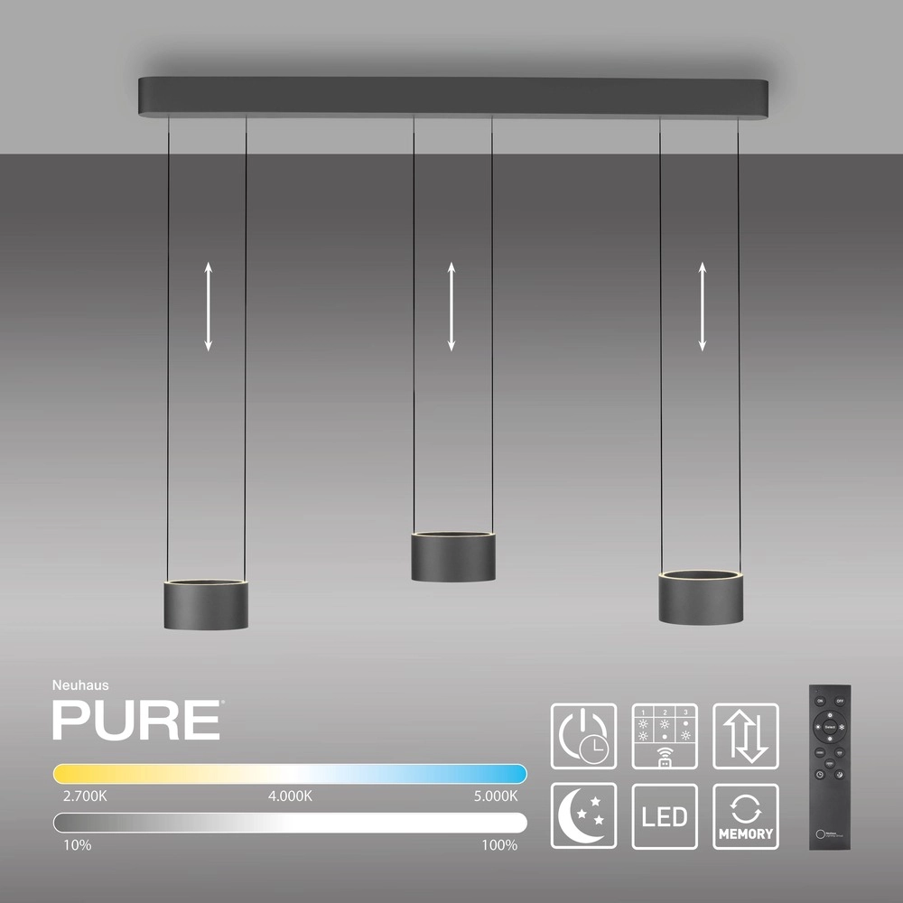 Design led hanglamp Pure Clipse Mystic grey Paul Neuhaus 4012248396315