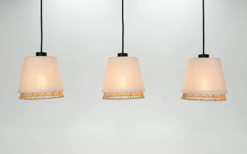 3-lichts hanglamp Tabley linnen met rotan Eglo 9002759439767