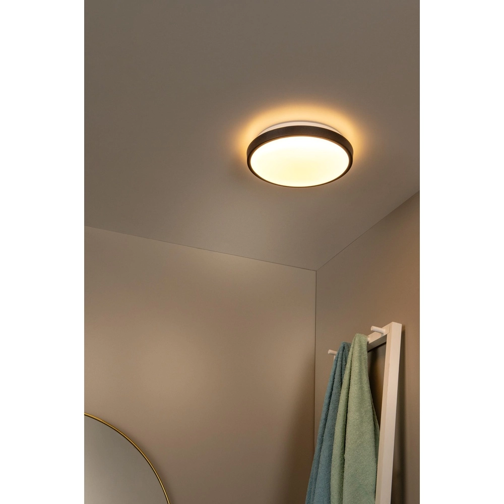Zwarte plafonniere Dasher Ø 29,3cm IP44 voor badkamer Lucide 5411212792075