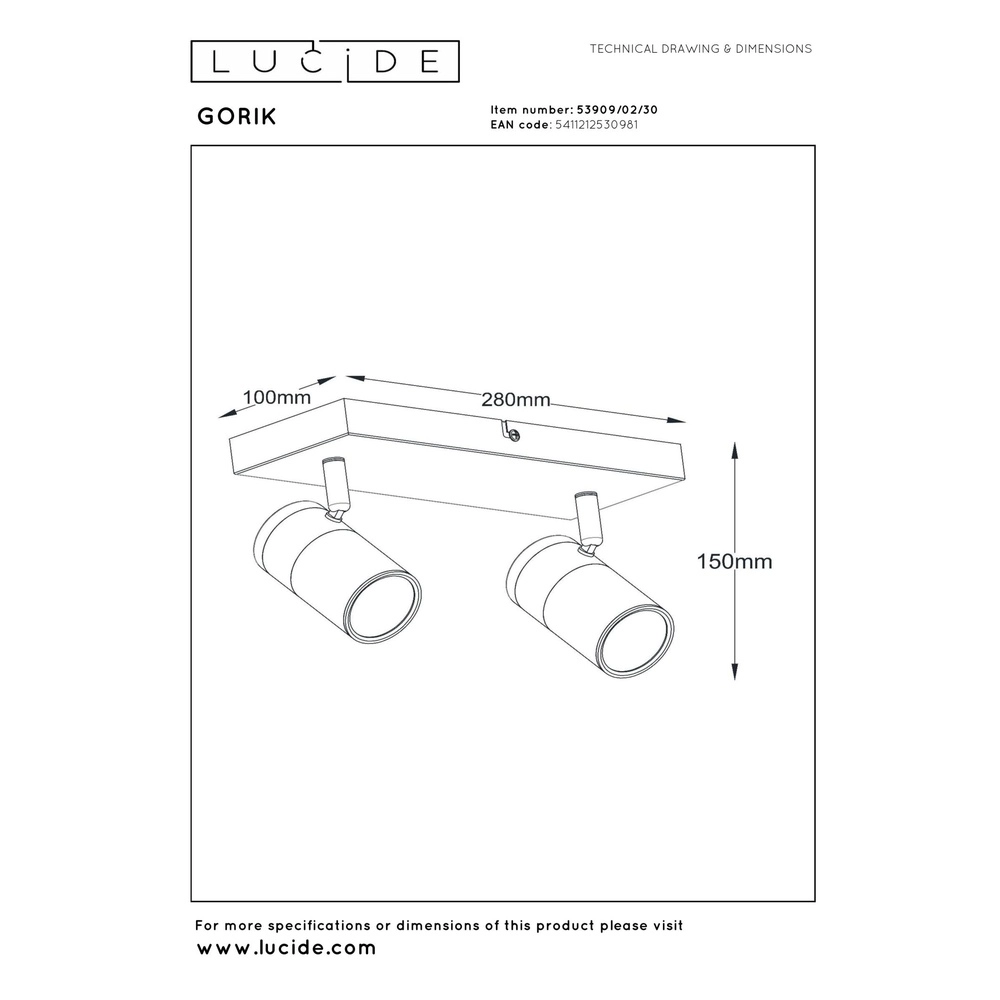Plafondlamp Gorik 2-lichts zwart met goud Lucide 5411212530981