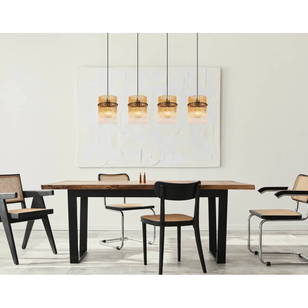 Zwarte hanglamp Gorley met amberglas 4-lichts Globo 9007371474998