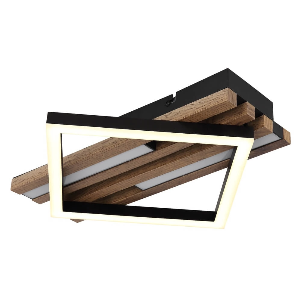 Plafondlamp Obrien zwart met hout enkel Globo 9007371509300