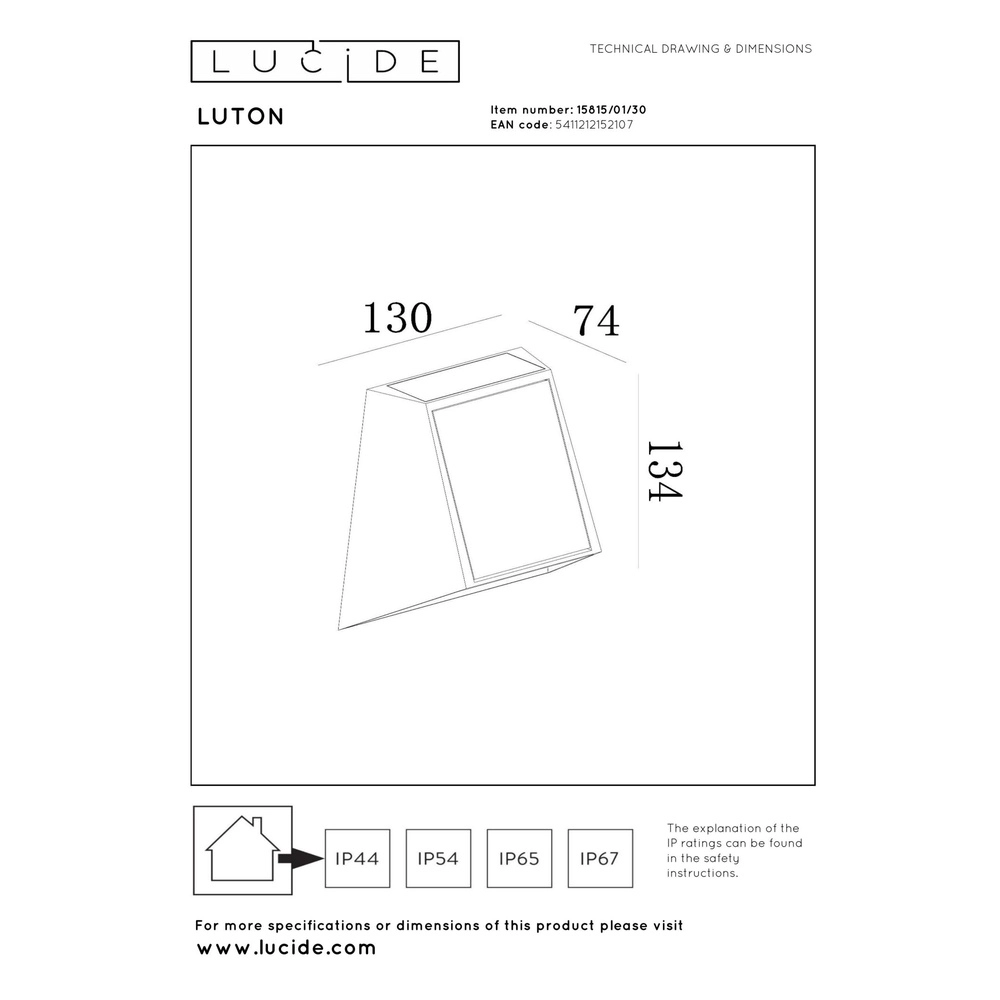 Wandlamp Luton solar zwart Lucide 5411212152107