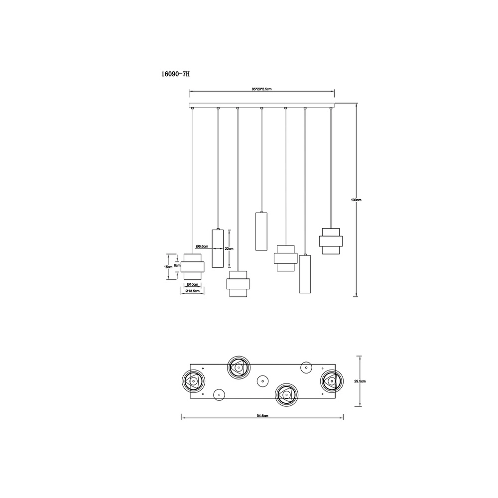 7-lichts hanglamp Daren zwart met marmer Globo 9007371583669