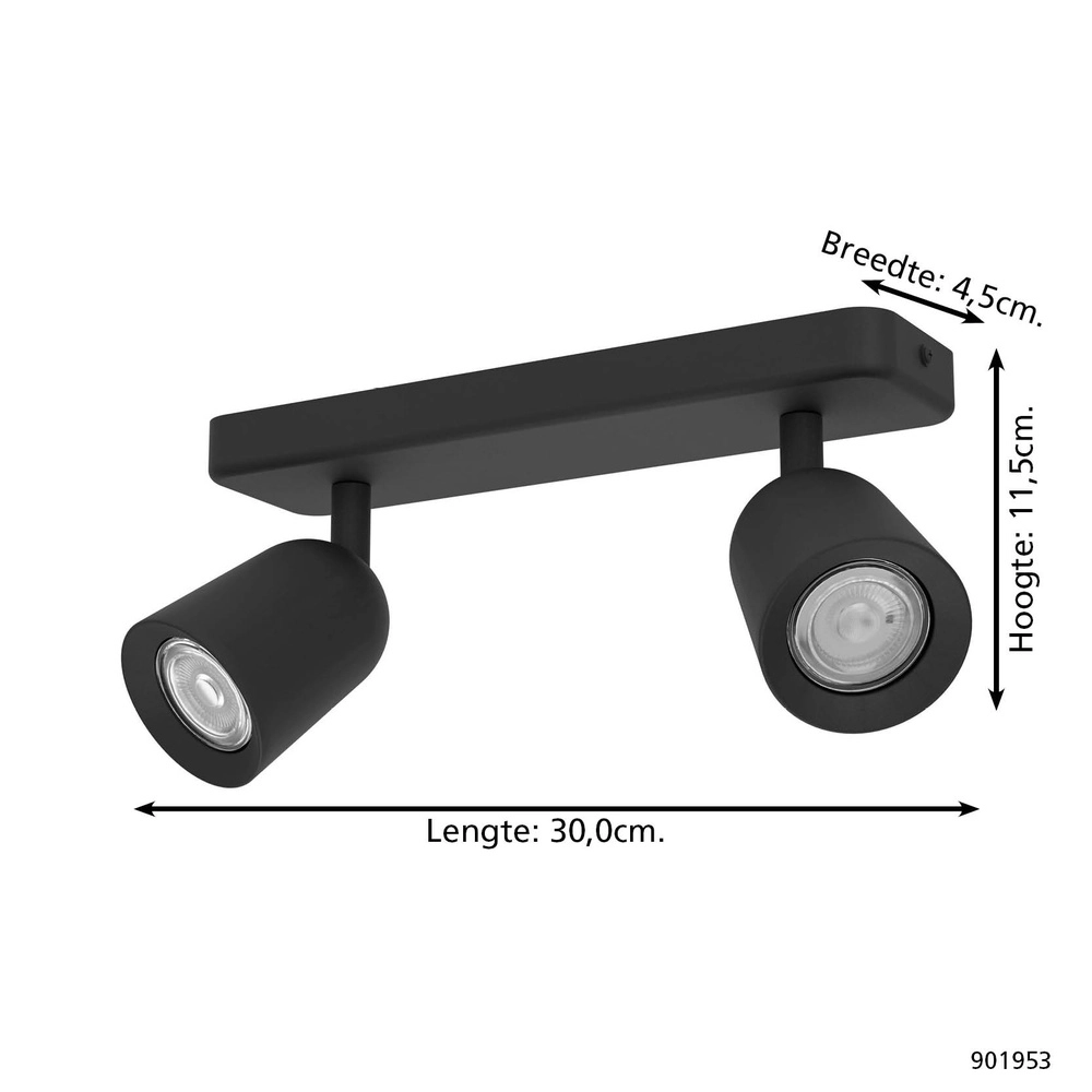 Opbouwspot Camaldoli 2-lichts zwart Eglo 9008606360444