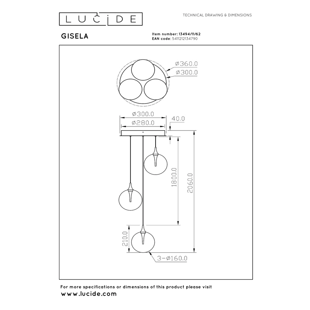 Design led hanglamp Gisela fading - 3x Ø 16cm Premium by Lucide 5411212134790