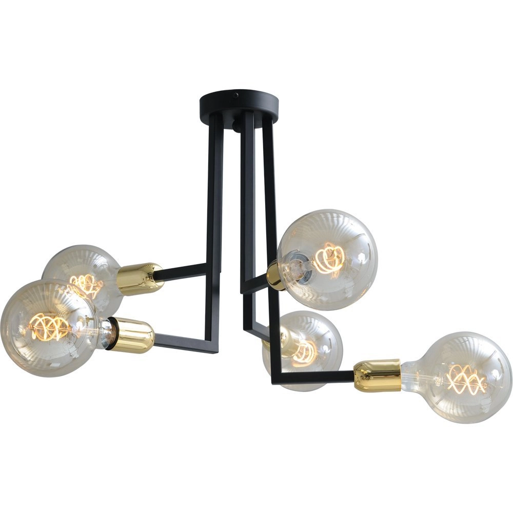 Zwarte plafondlamp Tube 5-lichts met gouden fittingen Zwarte plafondlamp Tube 5-lichts met gouden fittingen