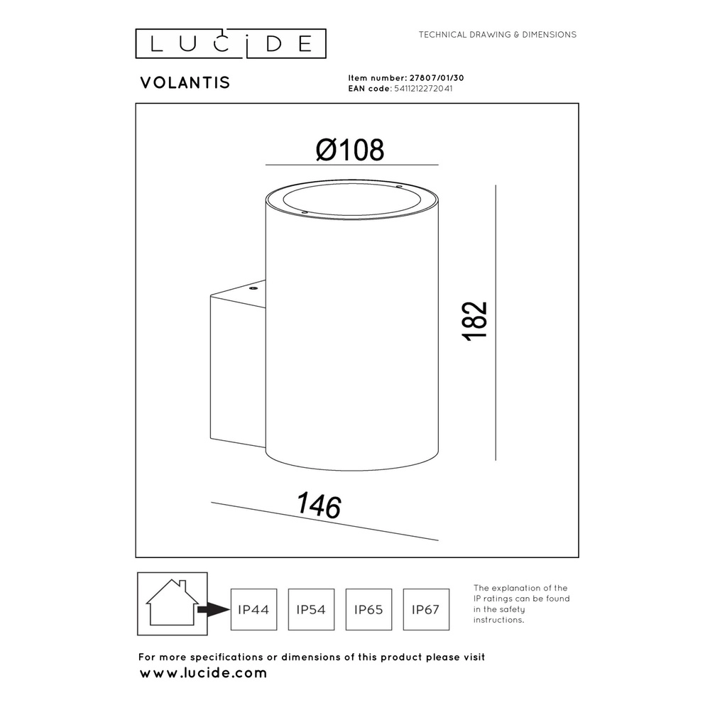 Wandspot Volantis downlight zwart Lucide 5411212272041