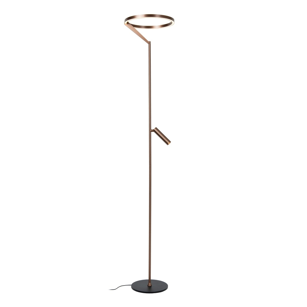 Strakke vloerlamp met leeslamp Applause geborsteld roodkoper - led