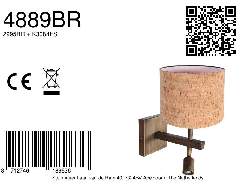 Wandlamp Stang met kurk kap Steinhauer 8712746189636