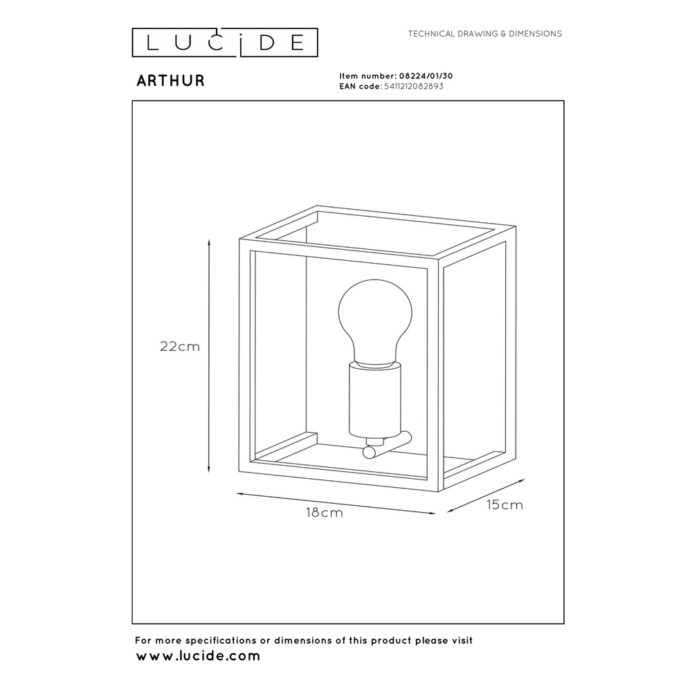Wandlamp Arthur zwart Lucide 5411212082893