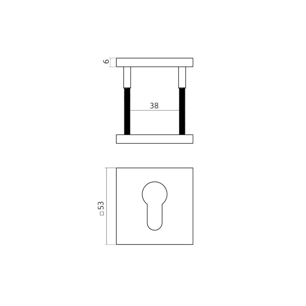 Set van 2 cilinderrozetten Tira vierkant zwart 53x53mm Intersteel 8714186695852