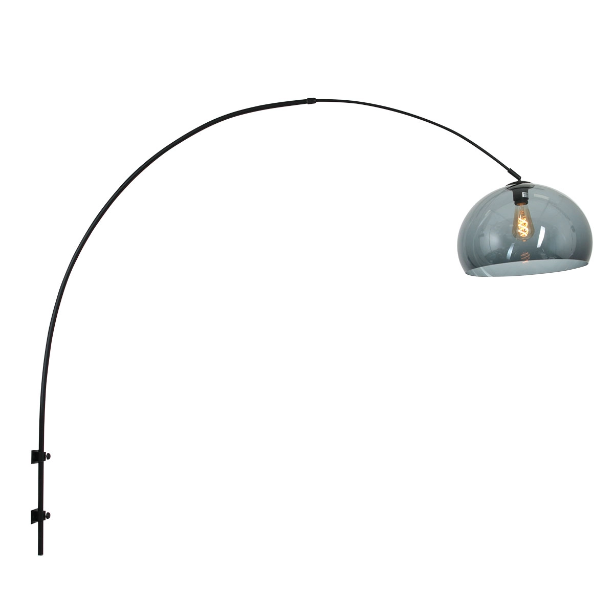 Wand booglamp Sparkled zwart met smoke kap