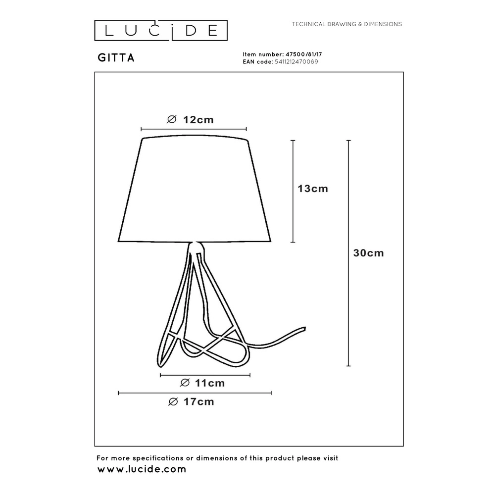 Schemerlamp Gitta koper met witte kap Lucide 5411212470089